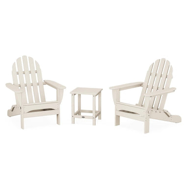 POLYWOOD Classic Folding Adirondack 3-Piece Set W/ Long Island 18-Inch Side Table - Sand
